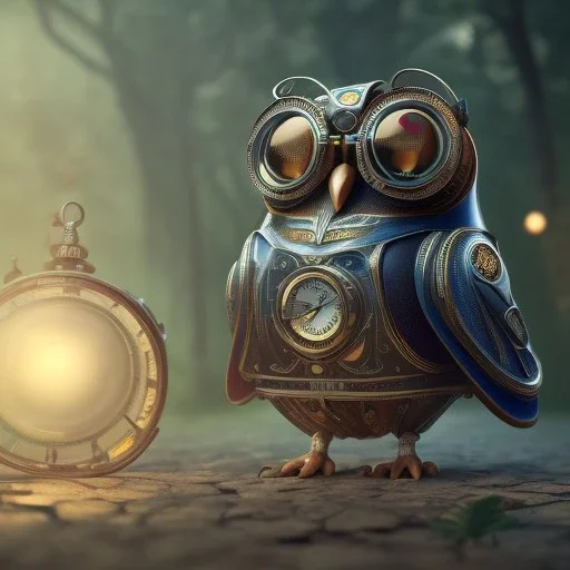 Steampunk Owl, tilt shift,miniature, extreme detail, Photorealism, macro lens 70mm,bokeh, cinema4d, HDR, 8k, unreal engine 5