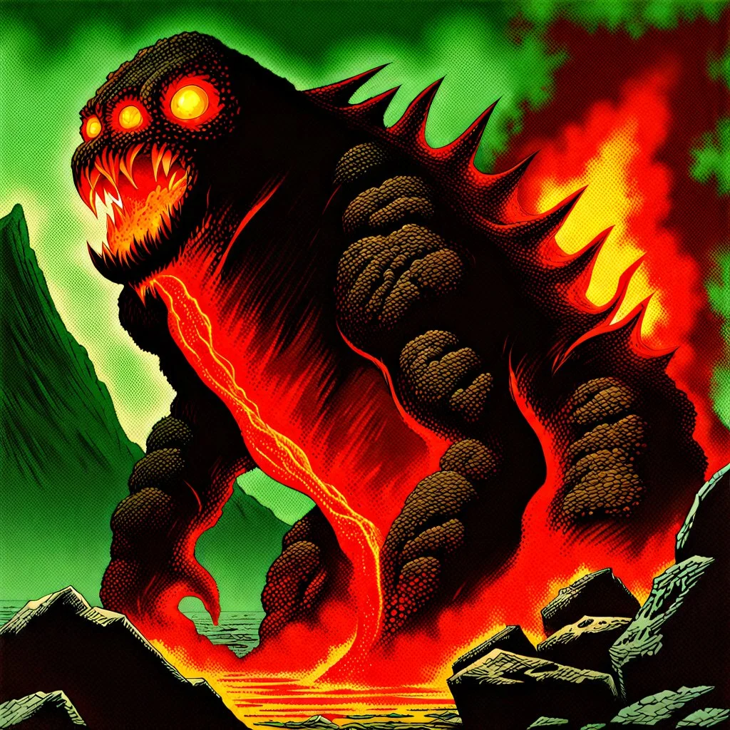 90's fantasy tcg art of a molten lava rock monster