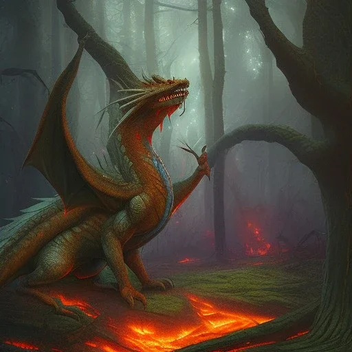 dragon blazing forest fire by paul bonner