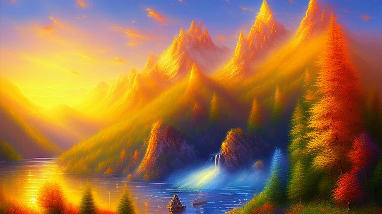 Sunny day, mountains, impressionism painting