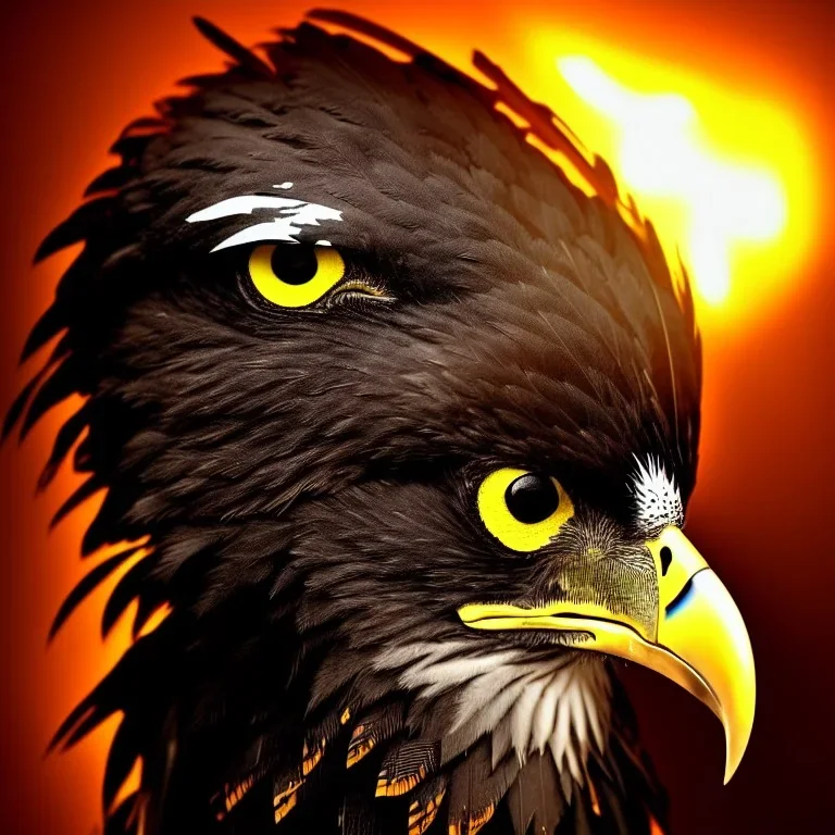 warrior with eagle beak feathers glowing eyes and eye patch