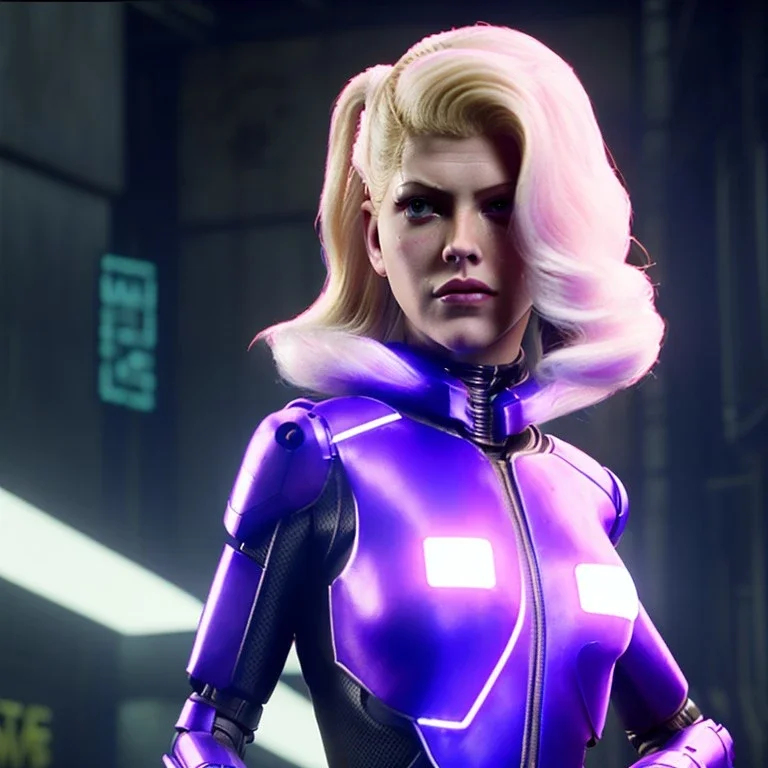 Actress, young Katheryn Winnick, android woman, glow eyes, circuits in face, glow painted face, shaved hair, ghost in the shell, leather coat, elastic bodysuit, cyber punk, neon ambient, army, bamboo, blood, portrait, gradient background, unreal engine 5, soft color, 16 bit, god lights, ray tracing, RTX, lumen lighting, ultra deatail, volumetric lighting, 3d, finely drawn, hd.