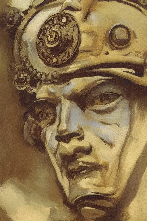 steampunk , portrait of 🗿, painted bye John Singer Sargent, painterly, highly detailed, close up