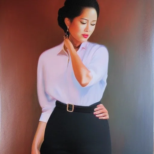 Full body portrait, painting, medium shot lady, style of Ed Tadiello