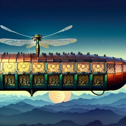 fullbody Drawing of 'sketch of Steampunk DragonFly Airship',intricate detail,andrea bonelli,Kilian Eng,Ohrai,evan lee,Aleksandr Sidelnikov,KyuYong Eom,three quarters frontal aerial view,toned colors,16k