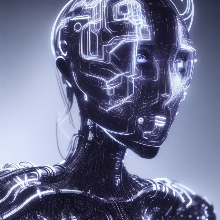 cyberborg, head, women, portrai, tron