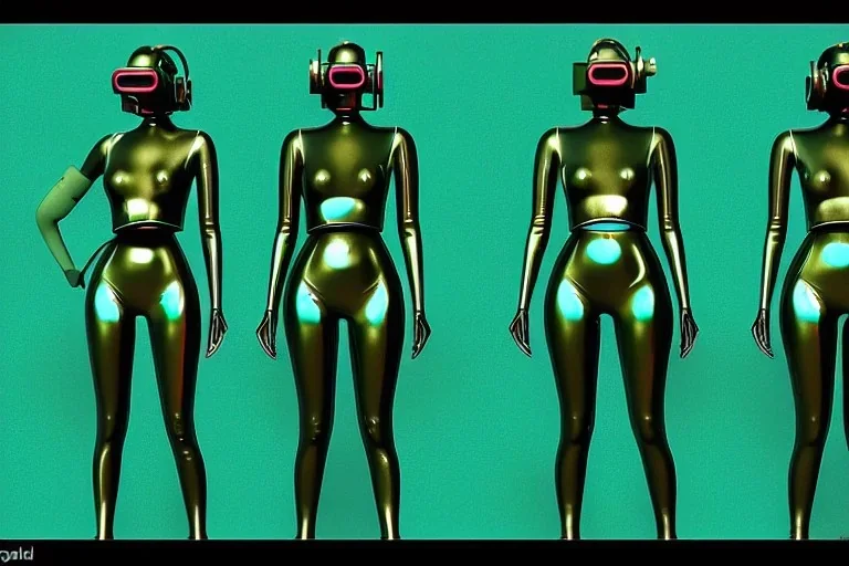 Dark green to cyan metal surfaces body paint. partly coverage metallic. Girls with perfect slim bodies and big butts, man and Russian military women. Old-fashioned cameras integrated to heads. structure Cyber-punk. Attached telephones. Dystopia perfect body. Red&blue 3D-tiling. Dystopia. Partly symmetrical in relation to machines. Perfect golden ratio in vertical and horizontal directions. Bending time-space-continuum. Polyhedron in 5th dimension Tessellation in 4-dimension elongated frog finger