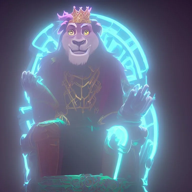 king lion on throne with neon lights