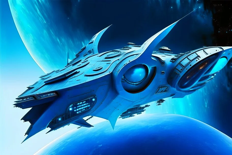 Blue Spaceship, Over Planet, Modern Spaceship, Angular,