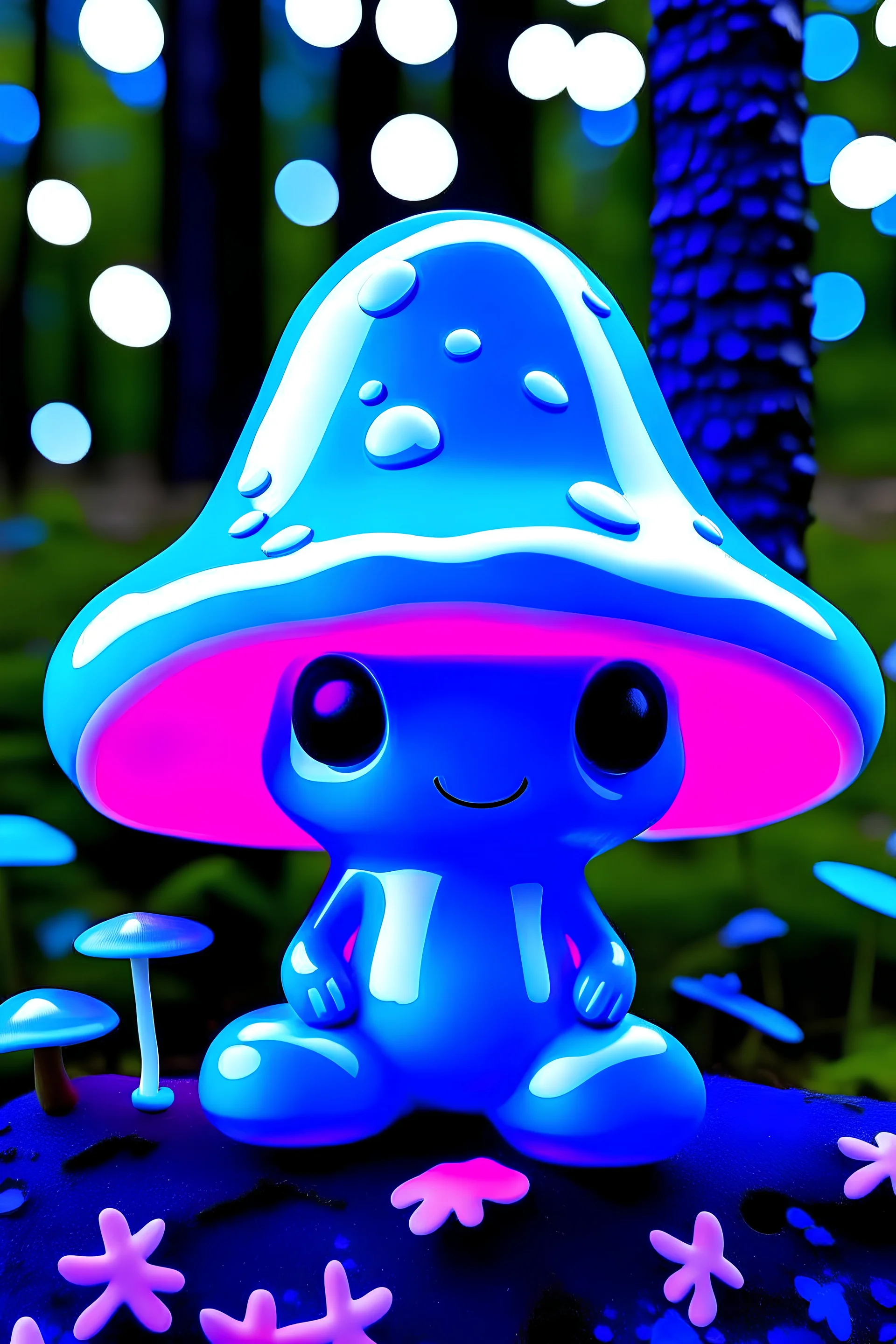 little mushrooms with eyes two legs neon blue hat