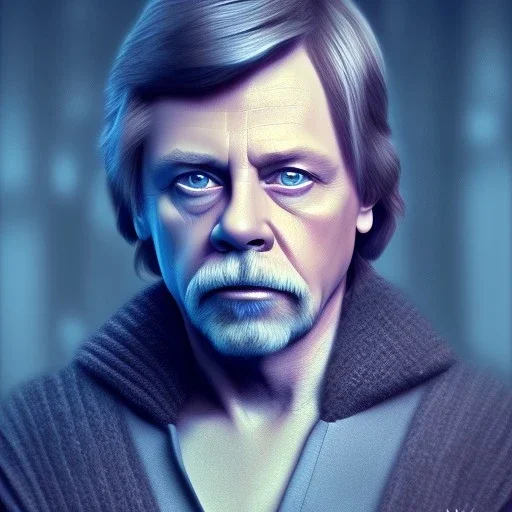 upper body photorealistic jedi mark hamill in Star Wars, sharp blue eyes, photorealistic weathered skin, cinematic lighting