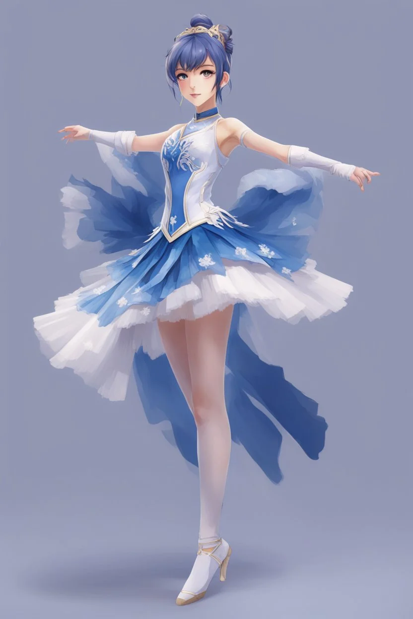 ballerina outfit, blue tones in the style of genshin impact