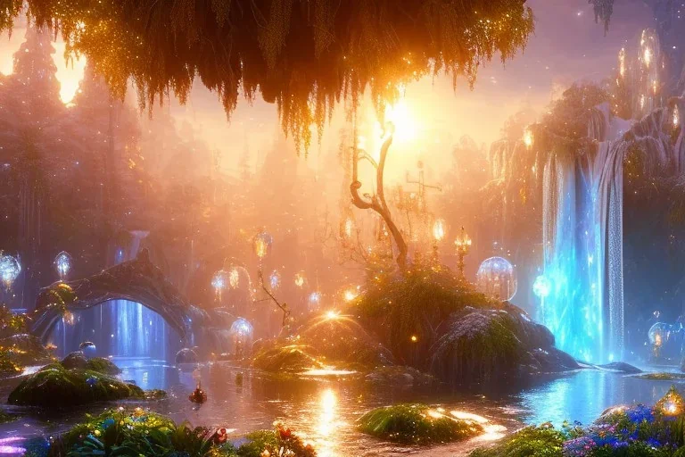  white and gold crystal cosmic ambiance，waterfall, full of details, smooth, bright sunshine，soft light atmosphere, light effect，vaporwave colorful, concept art, smooth, extremely sharp detail, finely tuned detail, ultra high definition, 8 k, unreal engine 5, ultra sharp focus