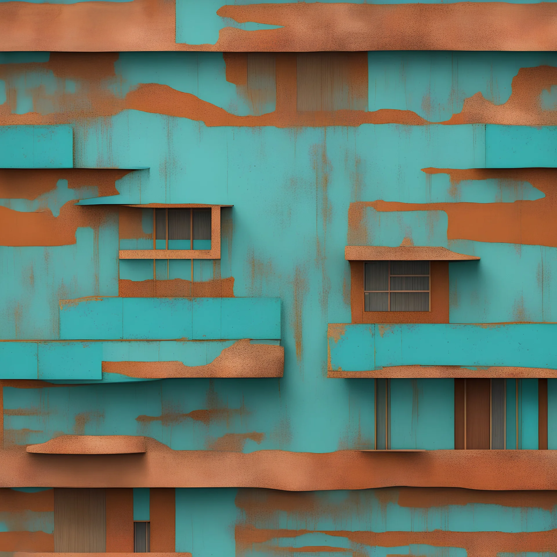 mid century modern house, african patterns, textured turquoise,route 66 desert, corten steel , rusty, realistic, african textures,old, aged