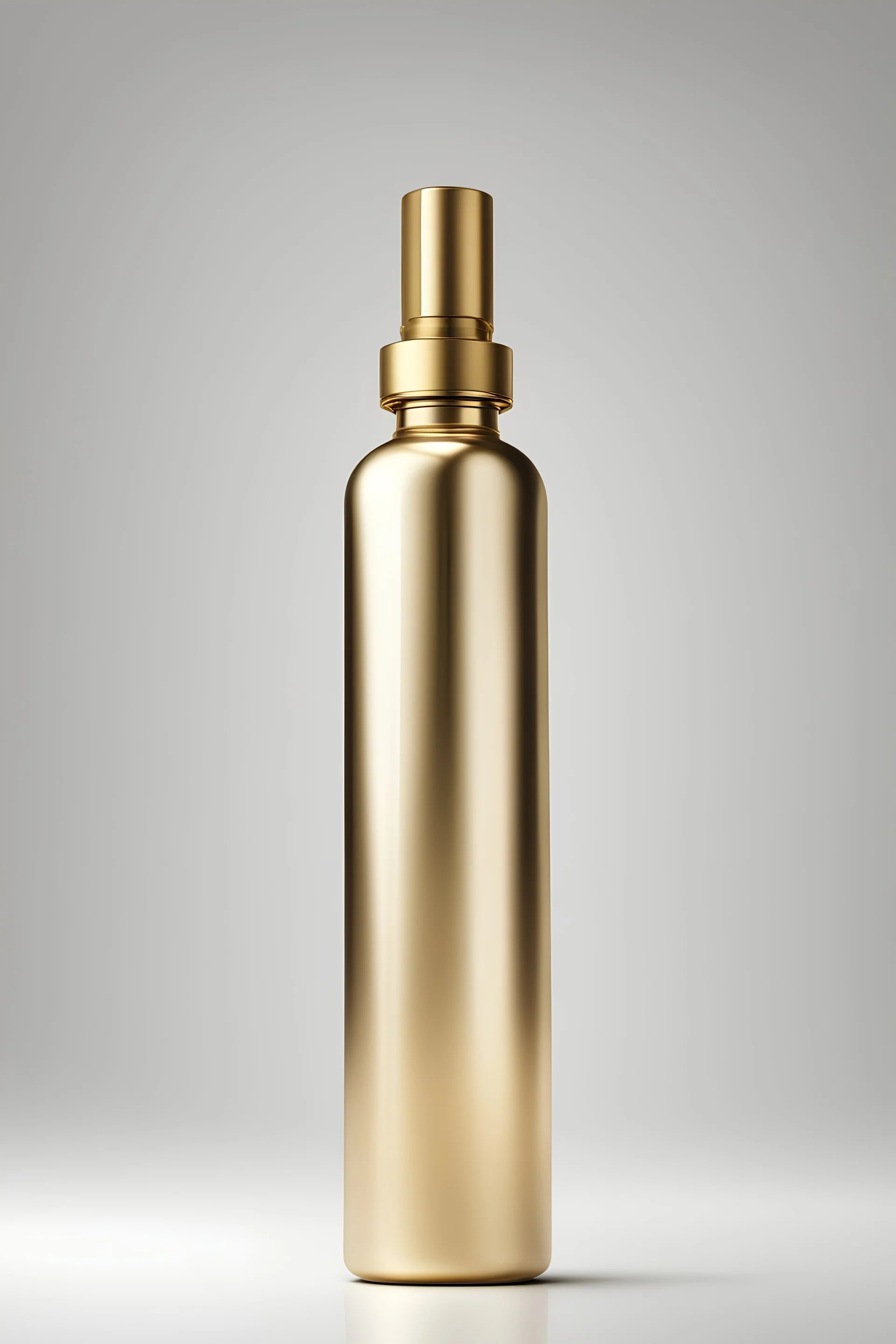 GOLD COSMETIC BOTTLE ON WHITE BACKGROUND