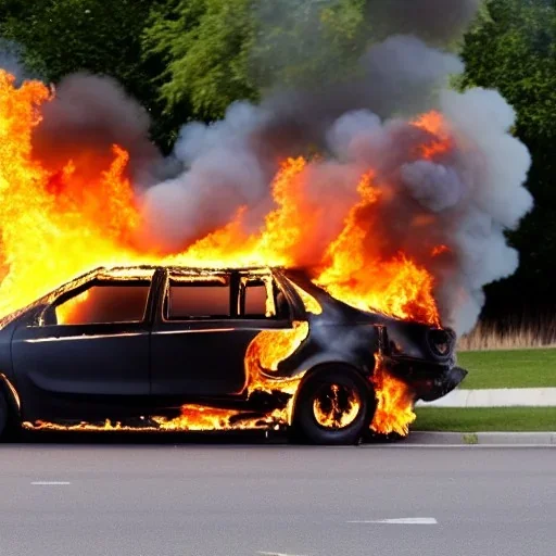 car, burned down, on fire