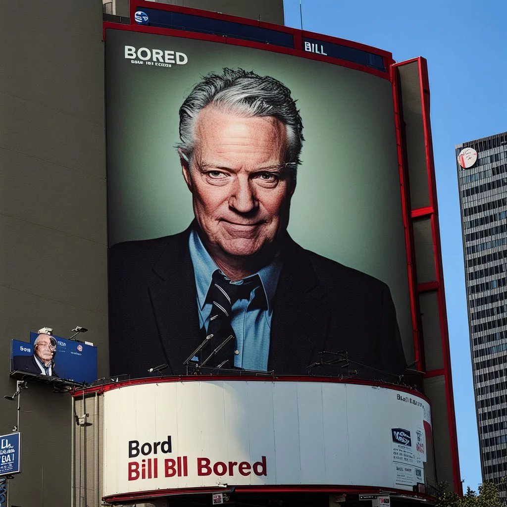 A billboard showing Bill bored.