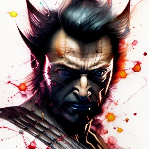 Wolverine, watercolor illustration by <agnes cecile> <Yoji Shinkawa> darkred tones, intricate detail , soft smooth lighting, soft pastel colors,