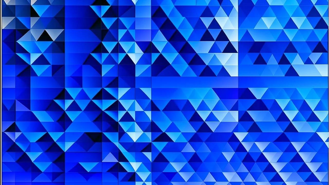 Composición geométrica abstracta con degradados suaves en tonos azules y violetas que crean campos cromáticos simulando cavidades y protuberancias, logrando una ilusión de profundidad espacial sobre un plano bidimensional mediante sombras simuladas sutiles, estructura limpia influenciada por el Op Art espacial de Bridget Riley, sin elementos figurativos ni narrativa.