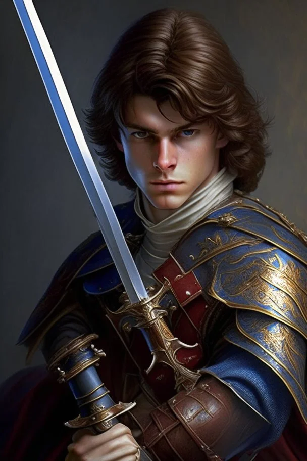 european brown hair young adult royal guard swordsman with rapier duelist