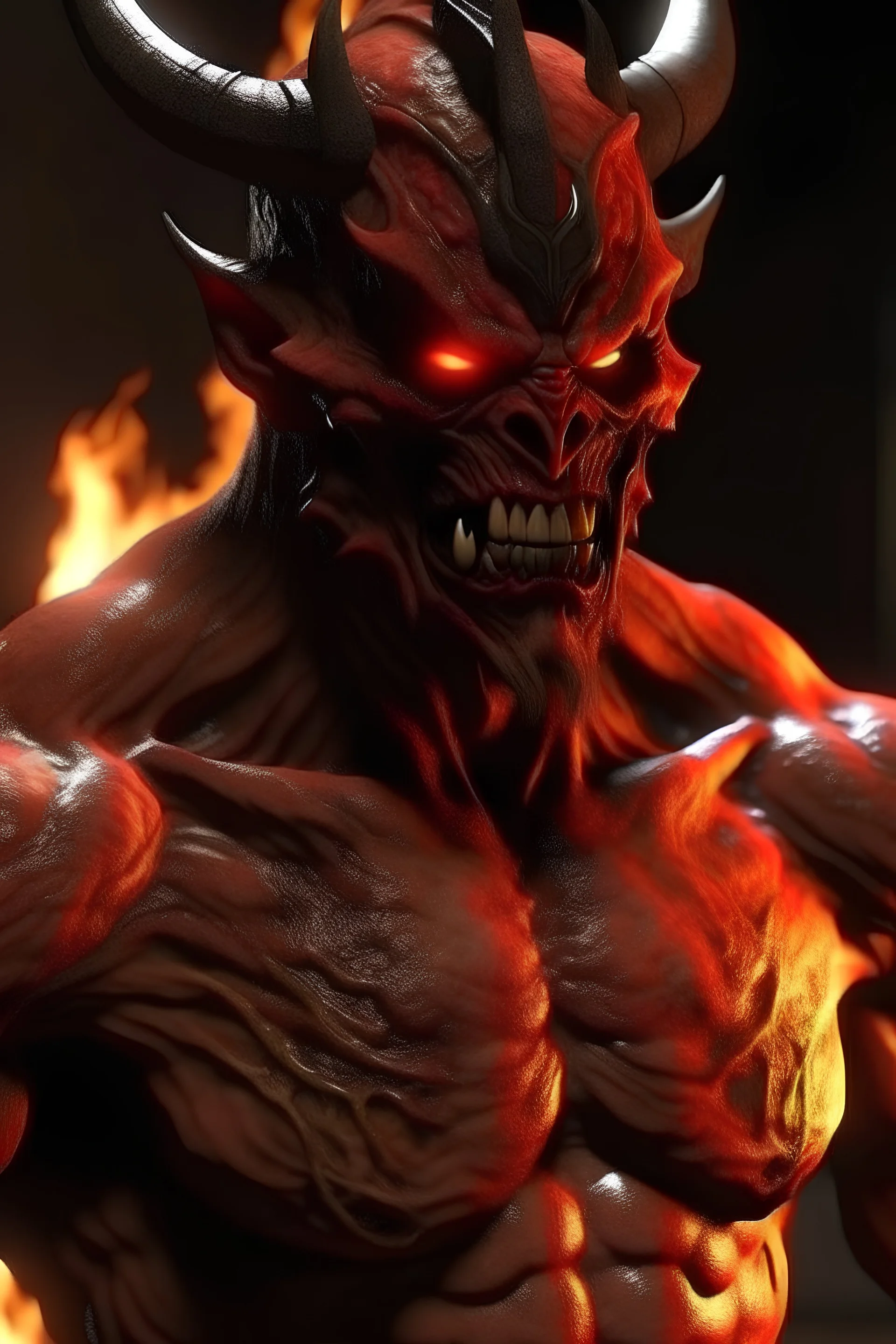 4k full realism full details demon fait de la musculation firestarter