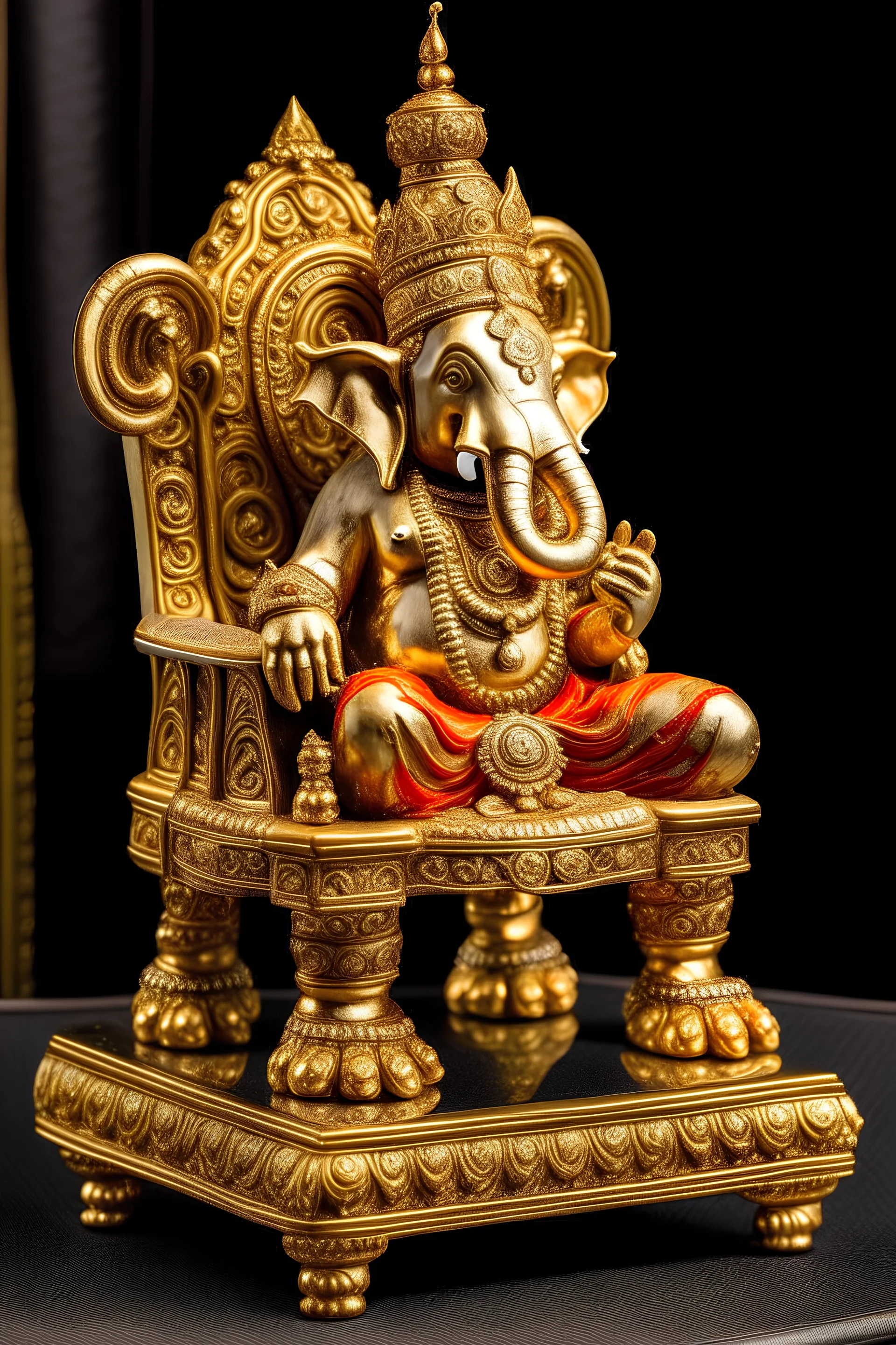 stone ganesha on gold throne