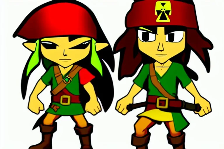 Cartoony and muscular Captain Jack Sparrow, Legend Of Zelda: Wind Waker style, stylized, colorful, adventurous.