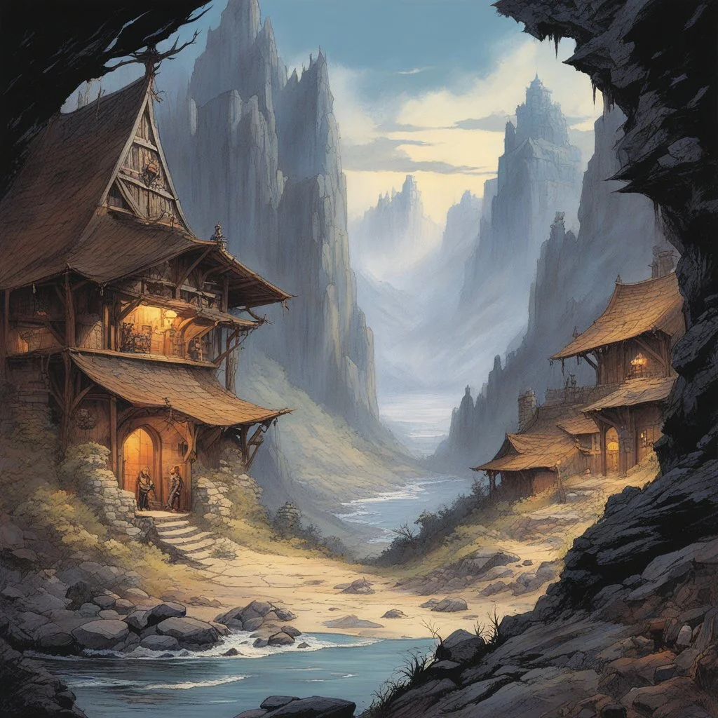 [art by Fritz Leiber] This multi-faceted art project, inspired by the Two Sought Adventure series, showcases a variety of artistic expressions. It includes detailed environment scenes of iconic locations like Lankhmar, epic boss battle illustrations featuring Fafhrd and the Gray Mouser, and humorous fan comics with untold stories. The project also features concept art of original characters, weapons, and locations, combining traditional and digital techniques in mixed media.