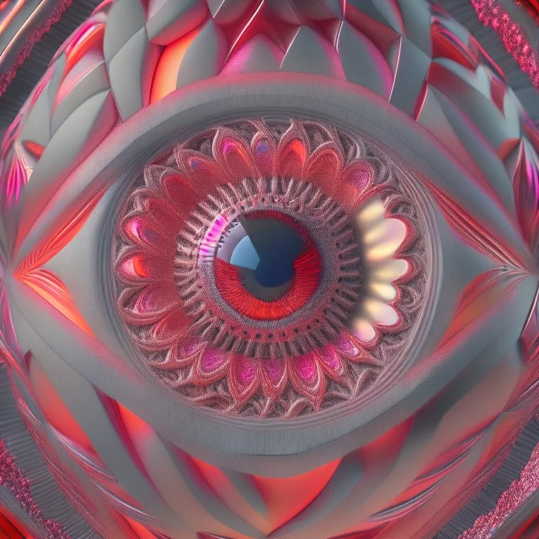 Optical Illusion, eye, pink orange red silver, circular Pattern render, HD, 3D , Unreal engine, solids, intricated details, vibrant colors, Unreal Engine, octane render, 8K