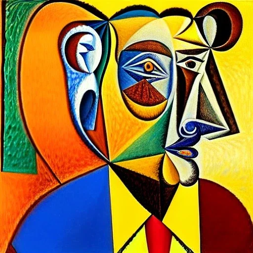 Retrato de un hombre viejo llamada Jacobo Santiago Mozos montando un Oso Pardo con el estilo de Pablo Picasso