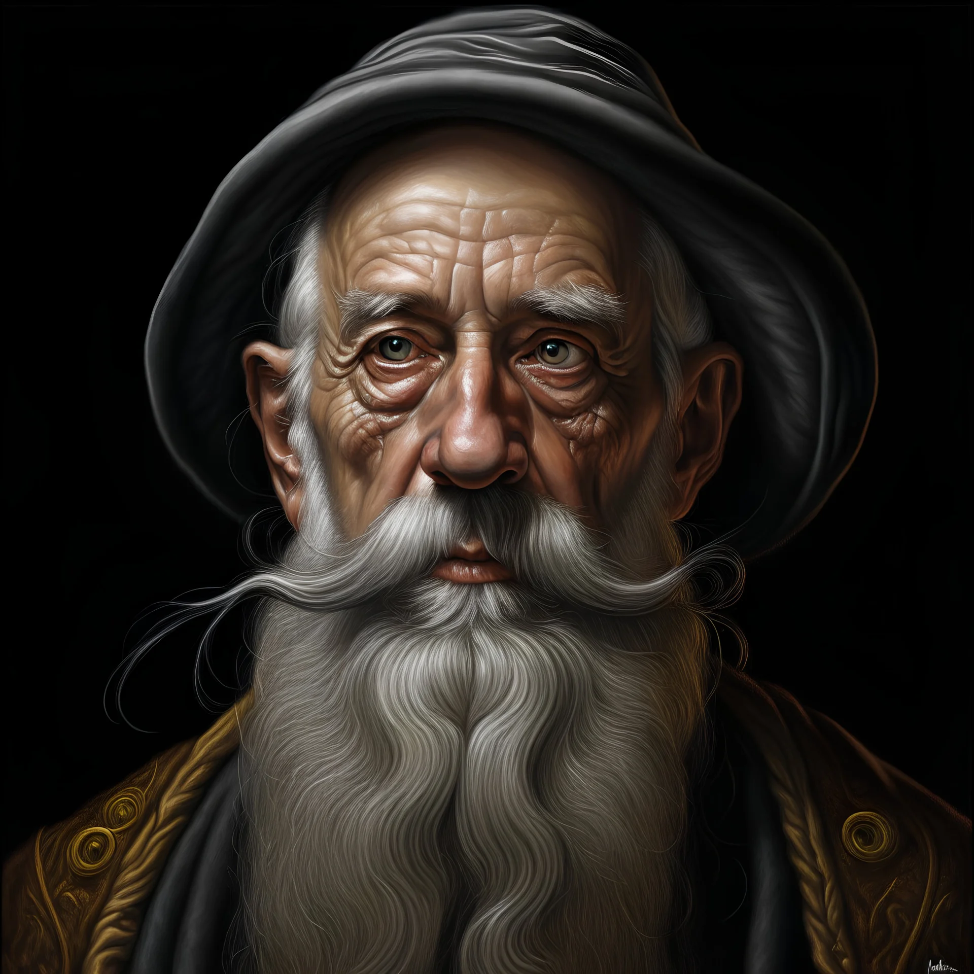 evil wizard, old man, beard, hyperrealism, many details