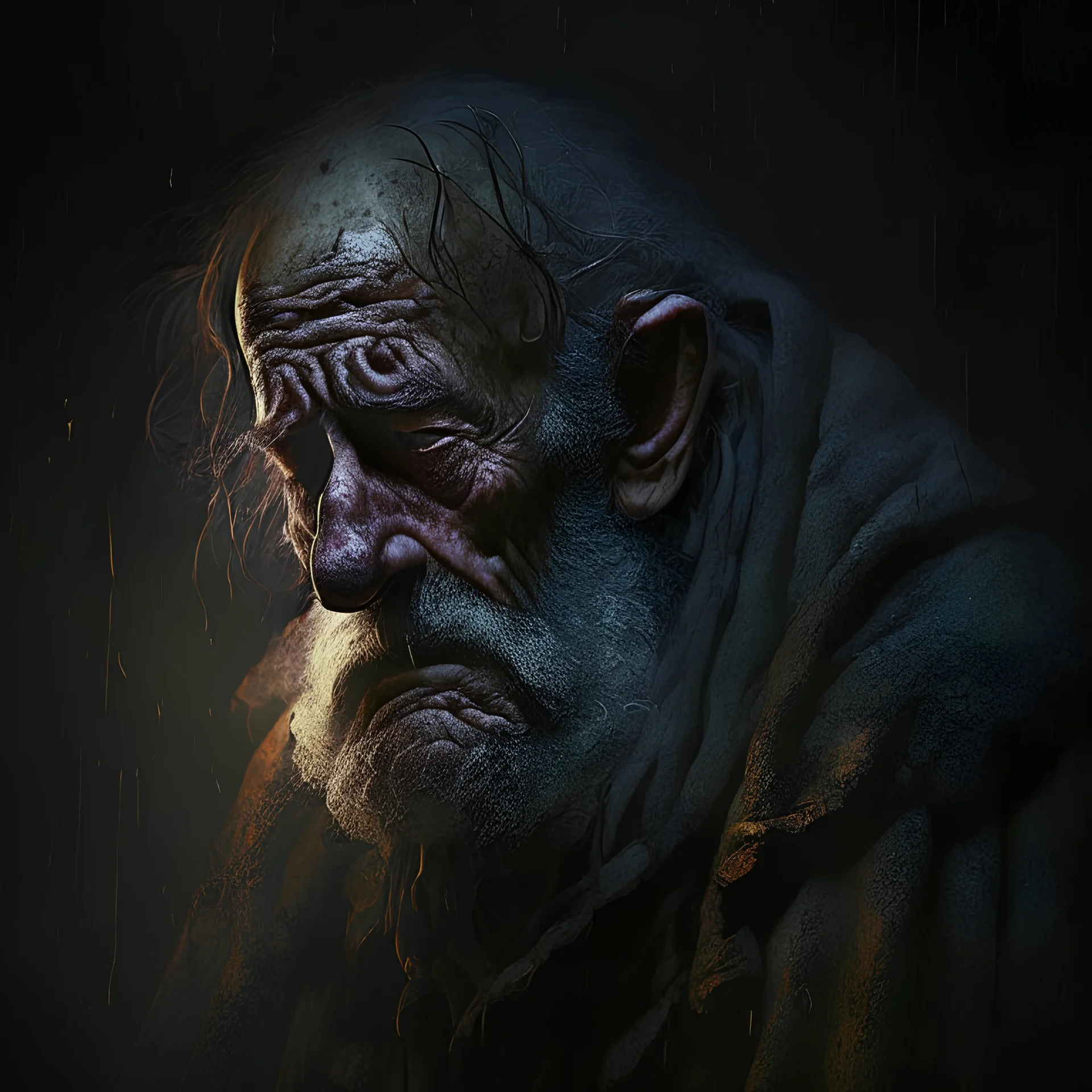 Old Man mutan sad in the dark apocalipsis