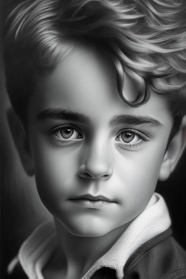 A portrait of cute handsome boy in black white by Michael Angelo