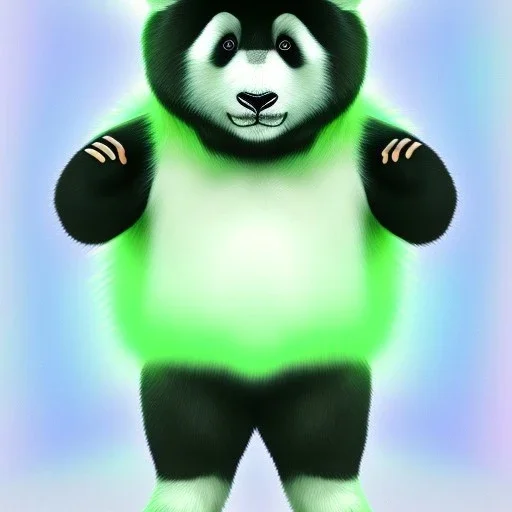 A full body male humanoid/furry panda with mint fur color that can use ice rainbow superpowers