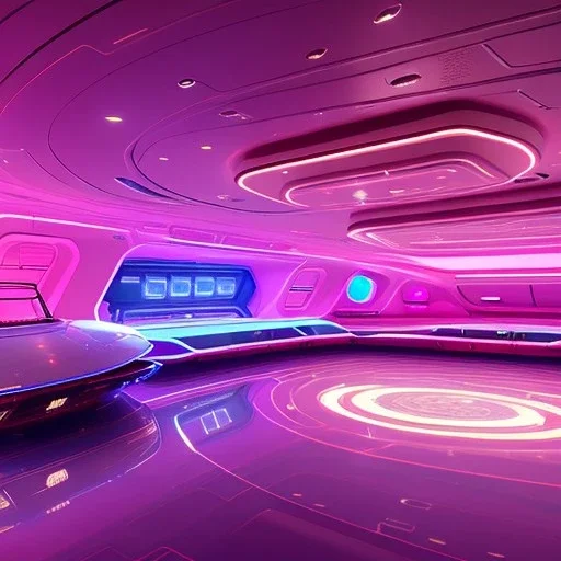 interior starship and mothership,elegant, atmospheric, realistic, cinematic lighting, pink blue light, 8k, galactic atmosphere, flowers, jewels gold