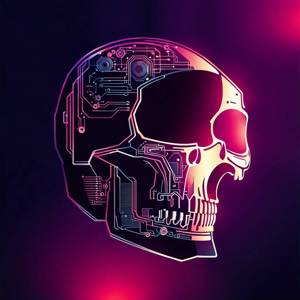 FLAT VECTOR LAYERED IMAGE OF CYBERNETIC SKULL PARTS IN A SCHEMATIC