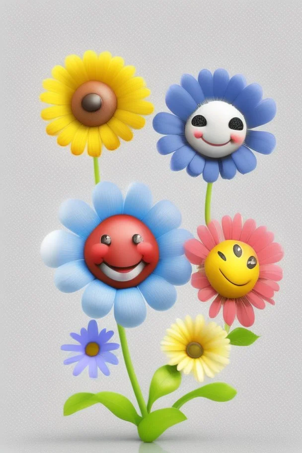 Cute happy avatar realistic flowers on a white background