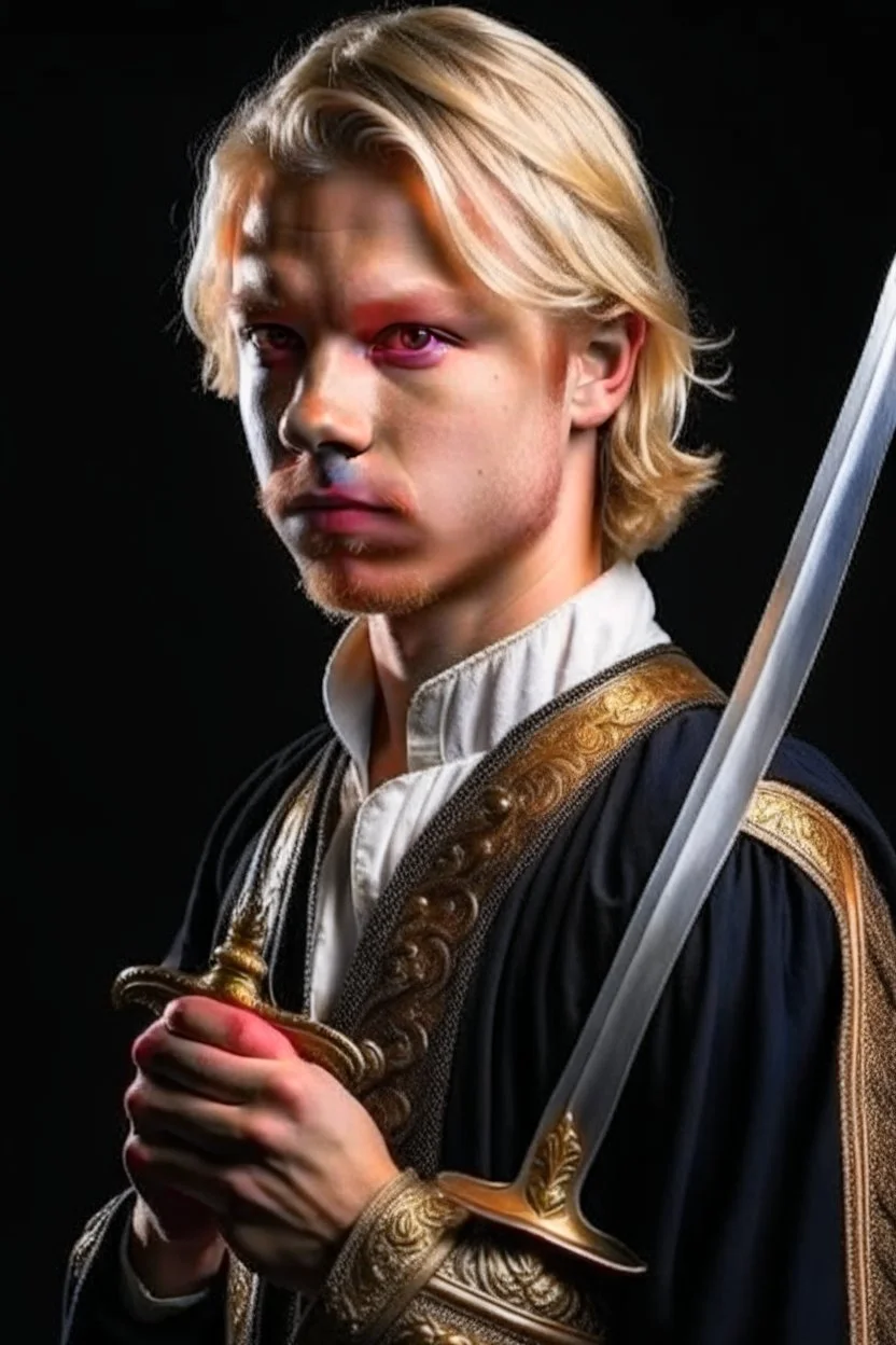 young blond adult royal swordsman with rapier