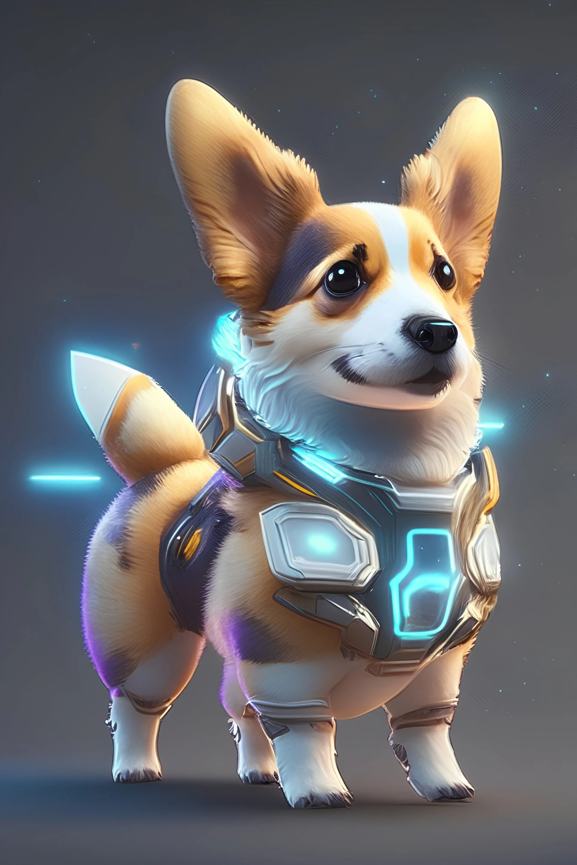 a space dog breed mixed with Welsh Corgi and some kind of alien, trending on artstation, cute, tiny, full body shot