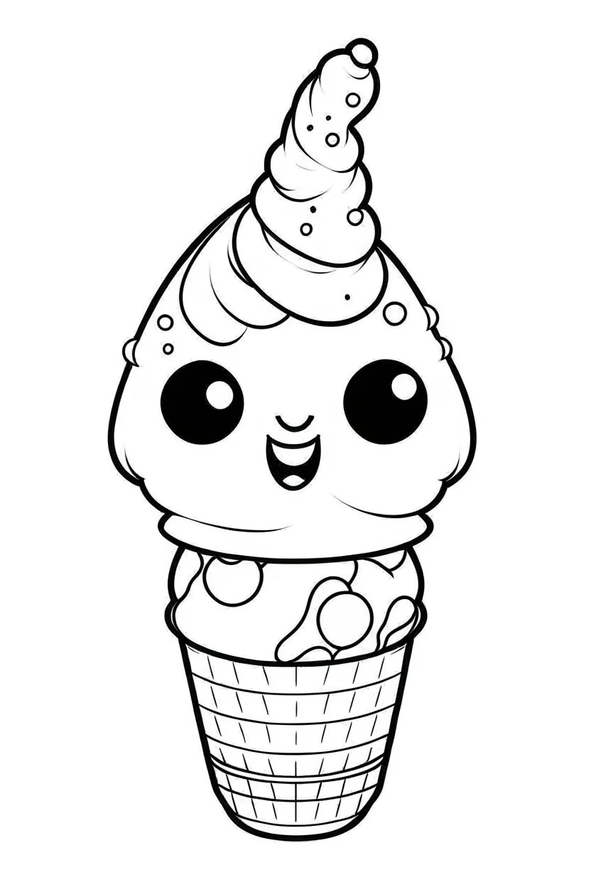 outline art for cute Ice cream cone coloring pages with sitch, white background, Sketch style, full body, only use outline, toddlers style, clean line art, white background, no shadows and clear and well outlined.