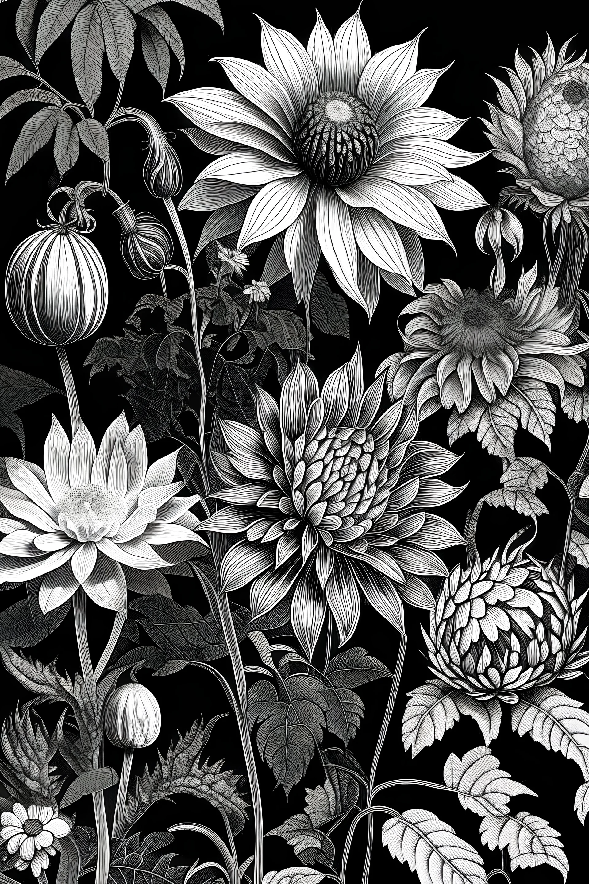 flowers black white style engraving hortus floridus