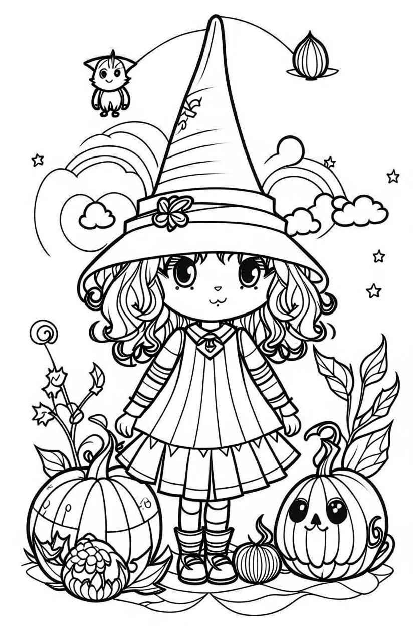 outline art for cute Farm animals coloring pages with witch, white background, Sketch style, full body, only use outline, Mandala style, clean line art, white background, no shadows and clear and well outlined