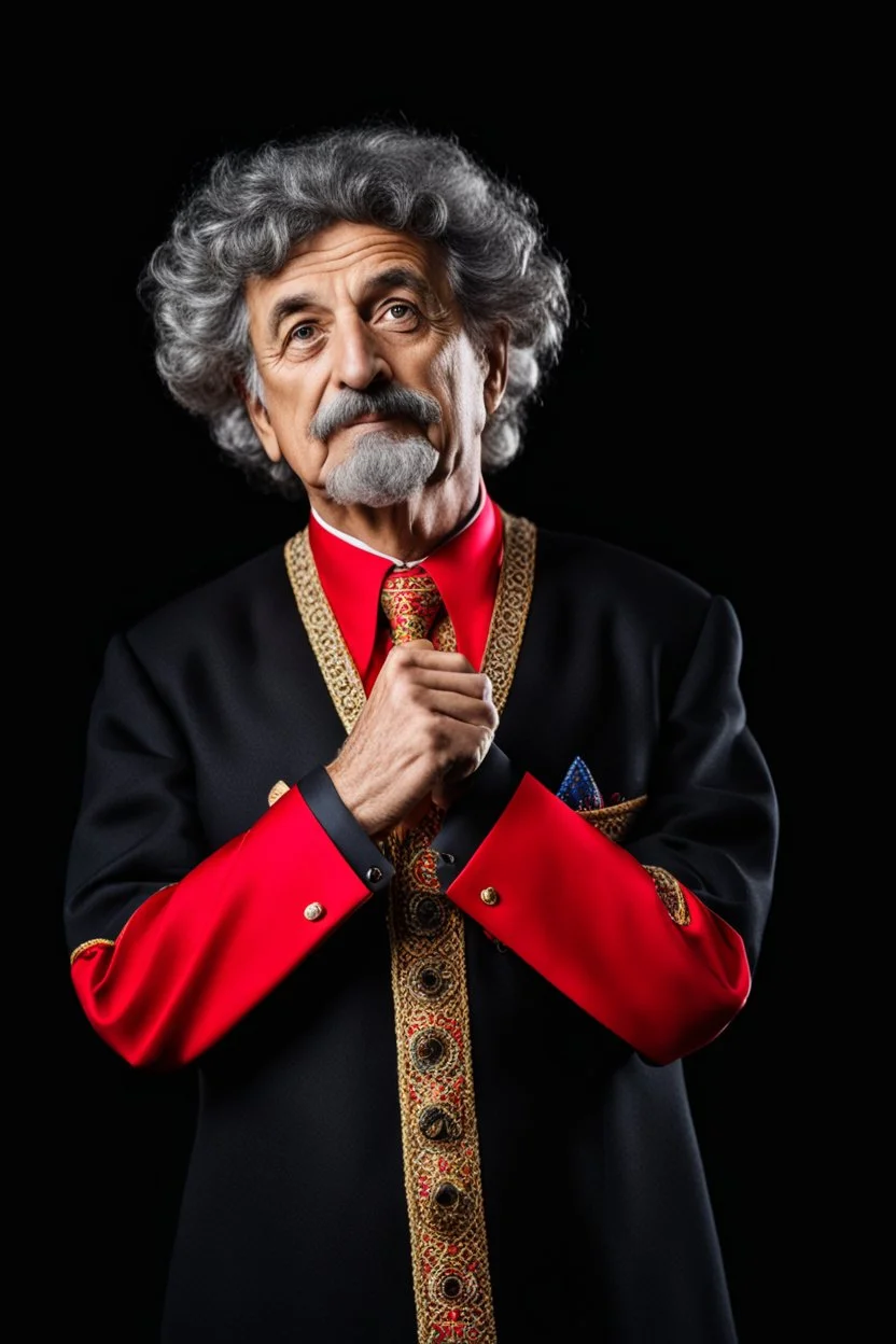 Einstein i n Azerbeyjan traditional costum color full ,upper body ,blury background ,closeup ,sharp focus