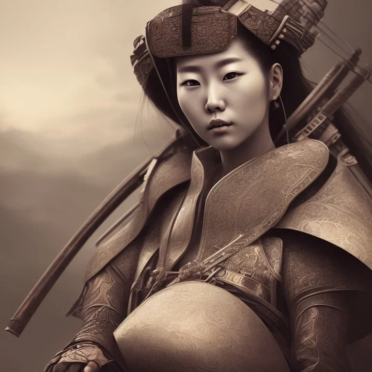 full portrait of wonderful japanese woman samurai,giant breasts, high detail, volumetric lighting, tiny features, intricate detail,volumetric clouds