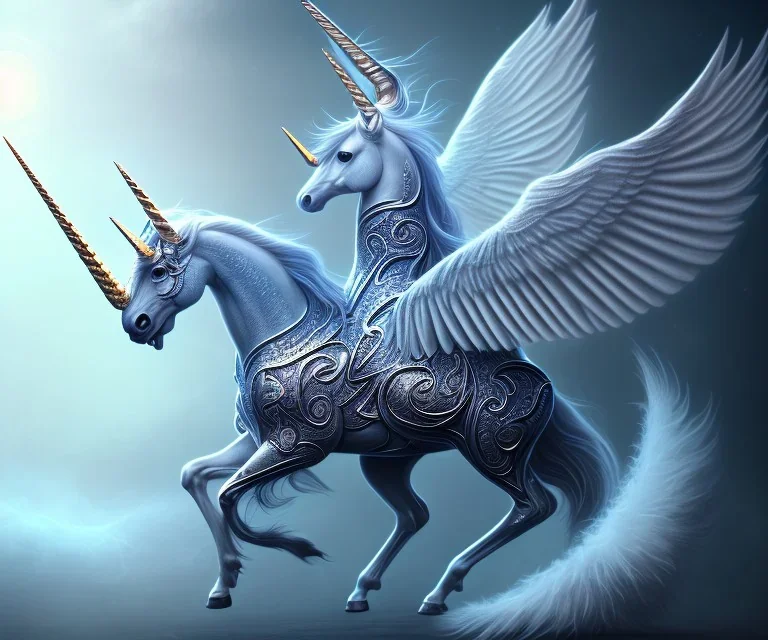 realistic unicorn with glowing wings, glowing soft and smooth wings, shadow, abstract surreal fantasy art, highly detailed, intricate patterns on wings, soft studio lighting, smooth dark blue background 64k