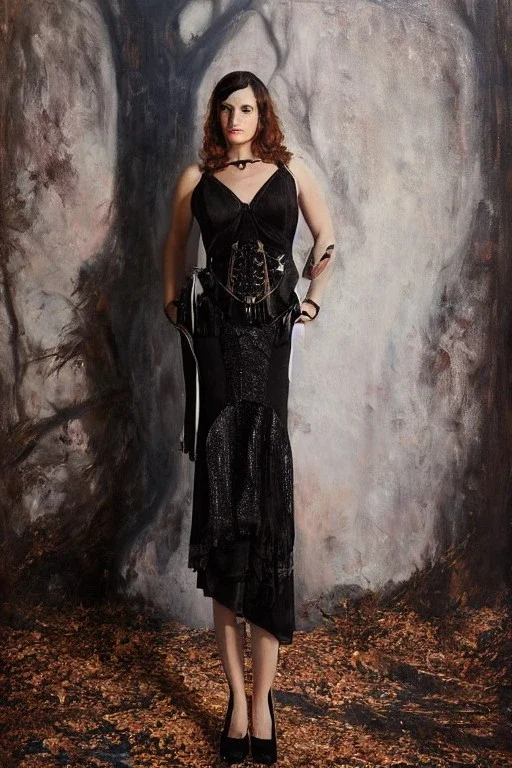 Full body portrait, painting, medium shot lady MidwestGothic