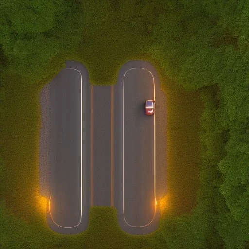 arial drone photo outdoor car near woods at night, 8k hdr