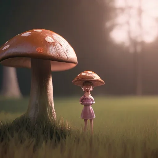 Mushroom head girl unreal 5, octane render, cinema4d, redshift render, hyper realistic, cenematic, vibrancy, synthwave, retouch, centered, dynamic lighting, dramatic lighting, 4k, highly detailed, attractive beautiful, realistic, epic composition, holographic,