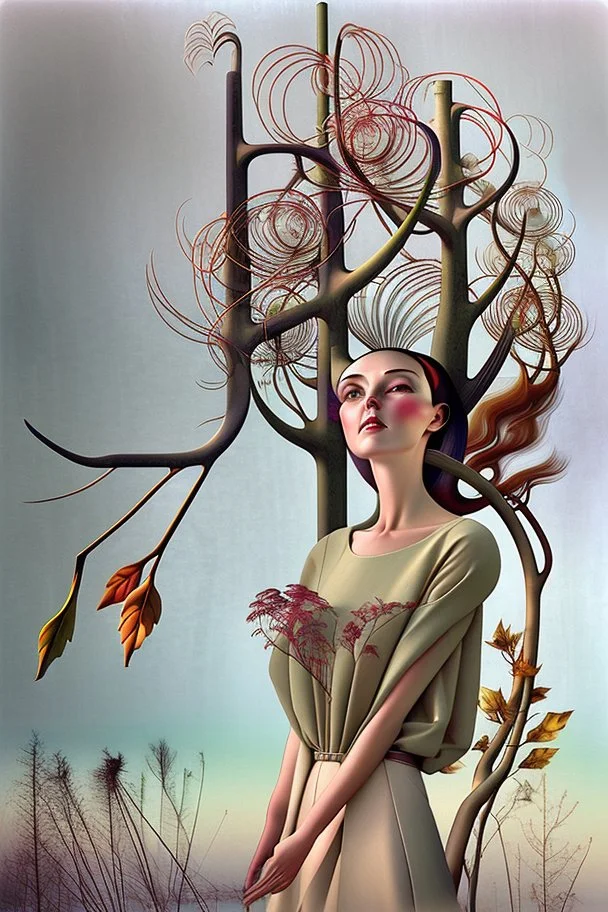 Streamline moderne woman windblown hair trees leaves carel weight Oxana dobrovolska catrin welz-stein andrea kowch andrea kurti art deco