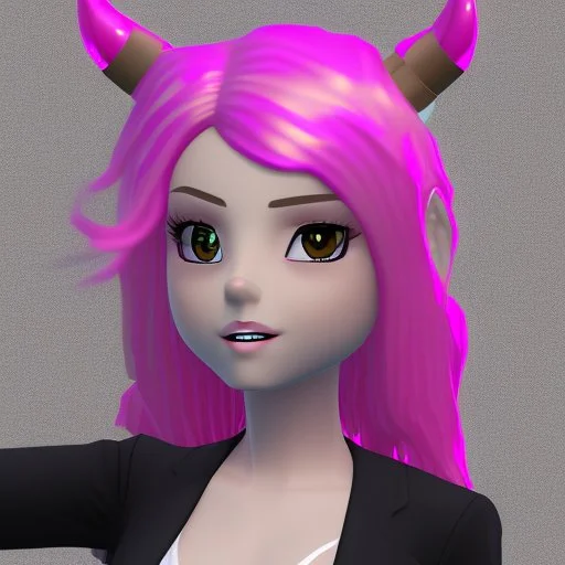 ROBLOX woman character pink hair with horns with white t-shirt and black tie